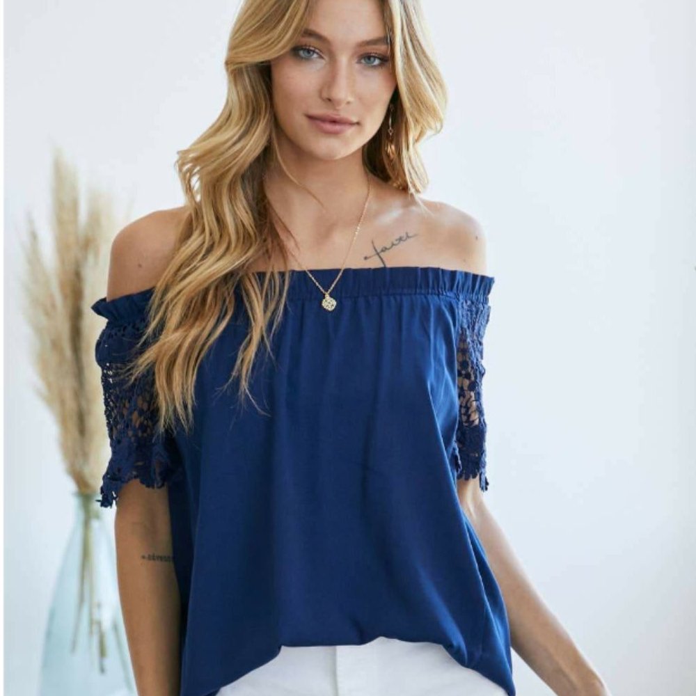 Crochet Lace Sleeve Off the Shoulder Top